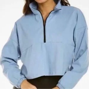 WeWoreWhat Cropped Quarter Zip Pull-Over Dusty Blue Outerwear S Small NWT
